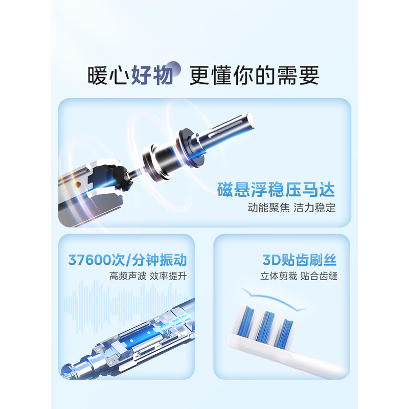 美的声波震动智能电动牙刷M8 Pro 45000次/min深层清洁抗菌呵护美白牙齿高清大图