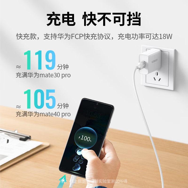 绿联(UGREEN)适用小米18W充电头器苹果安卓QC3.0快充USB插座头通用红米荣耀华为vivo/iPhone高清大图