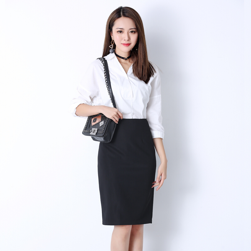 职业短裙一步裙工装裙正装包臀裙半身裙中长款西裙西装裙包裙女夏黑色
