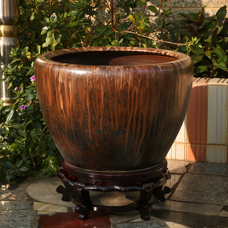 纳丽雅(naliya)粗陶地缸镇陶瓷鱼缸水缸养鱼庭院特大号睡莲荷花缸室外