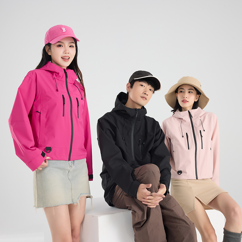 渔人船长春秋时尚户外薄款冲锋衣男女单层风衣连帽防风短款外套高清大图