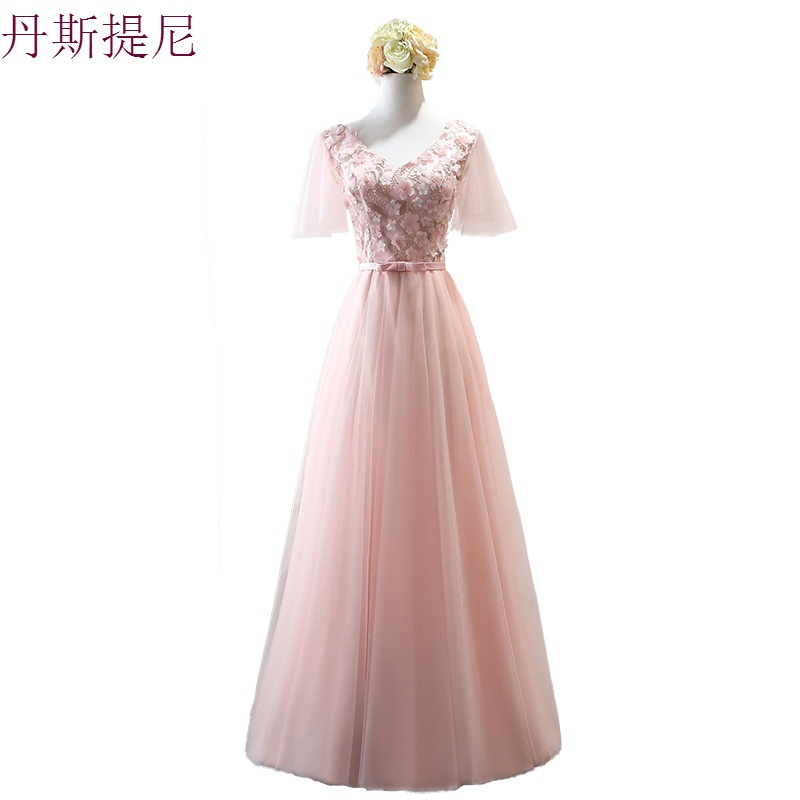 伴娘服长款2018新款韩版夏粉色伴娘礼服伴娘团姐妹裙婚礼晚礼服女