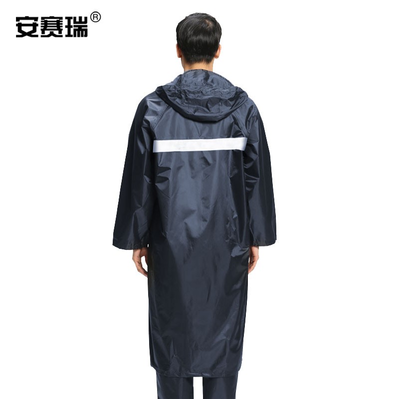 安赛瑞 连体雨衣 户外防水反光成人雨披 电动摩托车室外执勤骑行 风衣式 藏青色