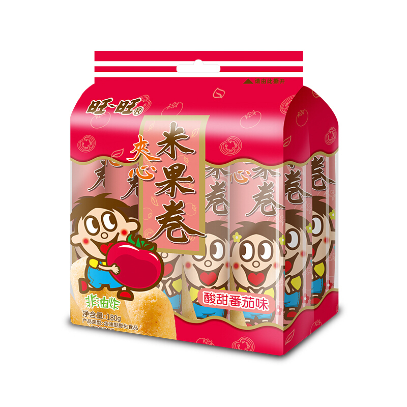旺旺 夹心米果卷 零食 膨化食品 饼干糕点 番茄味 180g