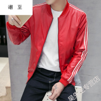 潮至加绒加厚皮衣男2018冬季韩版修身短款夹克男青年学生机车潮流单皮外套帅气上衣褂子