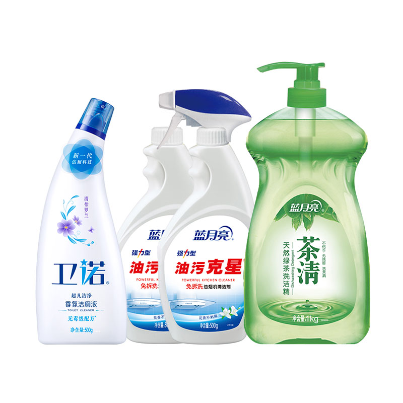 蓝月亮 厨卫组合 2.5KG:茶清1kg+强力油污克星500g瓶+瓶补+卫诺罗兰洁厕液500g
