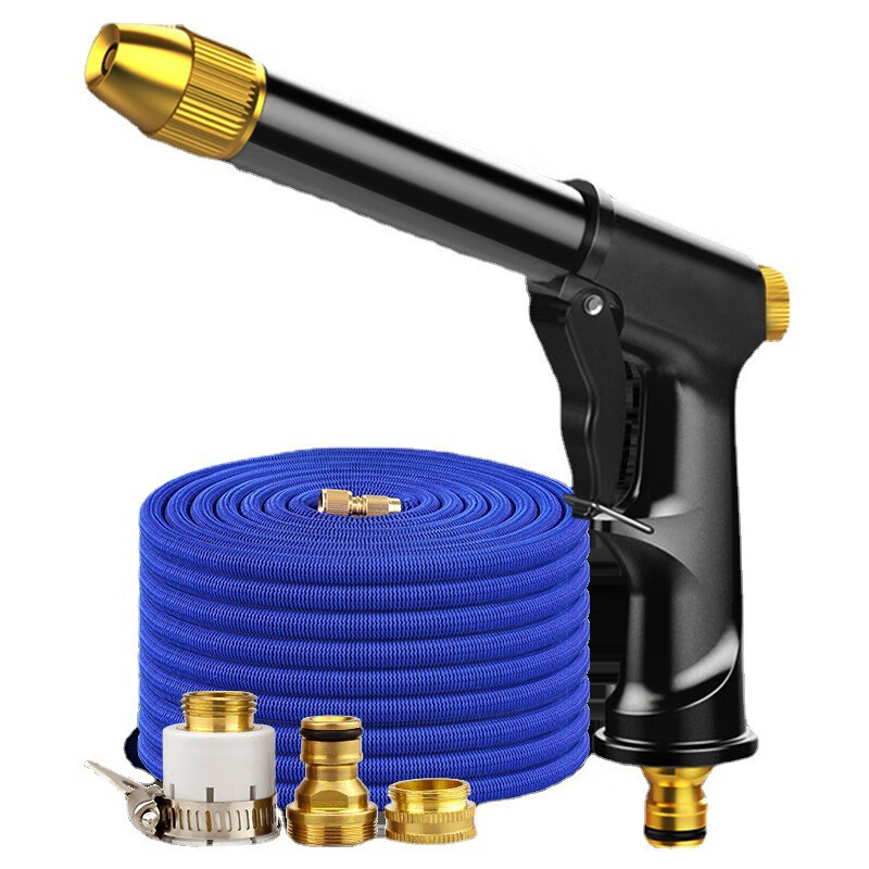 谋福 高压洗车水枪可伸缩浇花清洁水管喷头[ 黑色水枪+30米套装注水前10米]高清大图