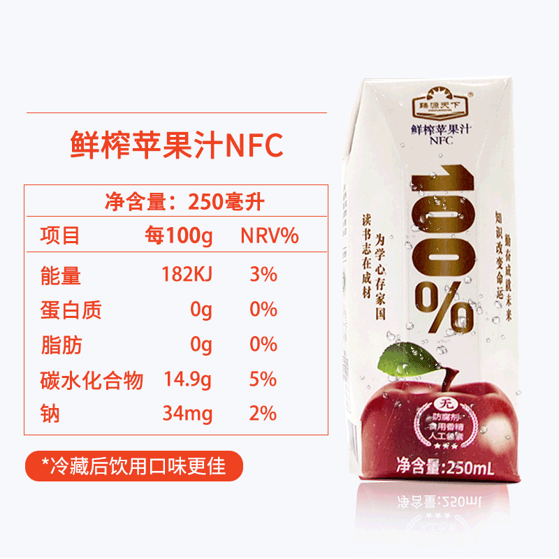 FENGGUO甘肃静宁苹果汁红心苹果汁NFC孕妇儿童饮品 鲜榨苹果汁250ml*12盒高清大图