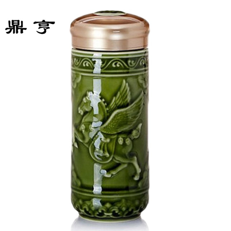 鼎亨瓷杯飞黄腾达随身杯包邮双层陶瓷杯创意水杯子茶杯