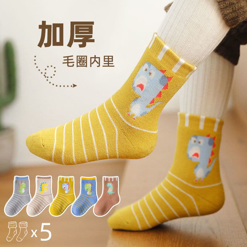 儿童厚袜子秋冬纯棉加厚加绒保暖毛圈袜男童袜卡通恐龙宝宝毛巾袜莎丞图片