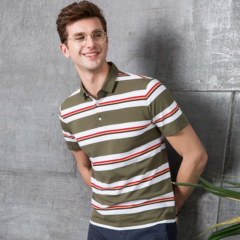 梵克公牛新款夏装短袖t恤男棉翻领商务休闲短袖polo衫宽松条纹上衣薄