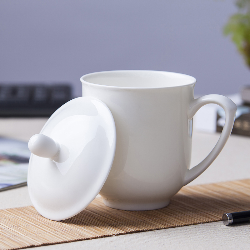 陶瓷400ML带盖茶杯 XTL535 办公杯家用金钟骨瓷水杯会议室泡茶杯子 (个)