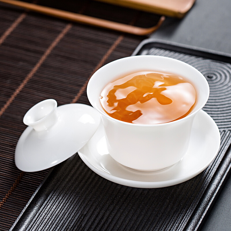 言艺(yanyi) 盖碗茶杯 茶碗 德化陶瓷功夫茶杯茶盏 白瓷玉砌三才盖碗高清大图