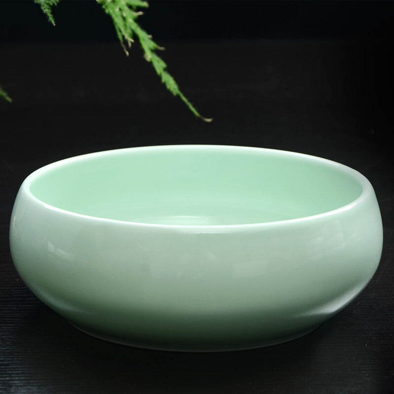 水仙花盆陶瓷批无孔铜钱碗莲睡莲水培容器特大号多肉花盆柠檬黄肚径25哥窑盆大