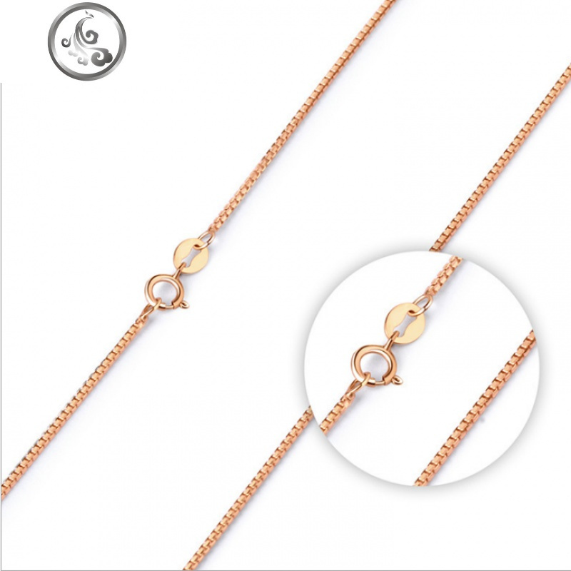 S925项链纯银链子无吊坠女简约锁骨链蛇骨链瓜子细单链裸链配饰品 玫瑰金盒子链45厘米