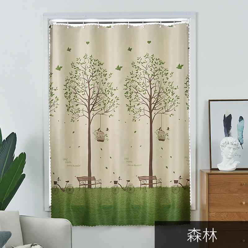 家柏饰(CORATED)送杆隔断帘遮光帘卧室免打孔安装窗帘出租屋宿舍飘窗小窗帘短帘子 森林-送杆 帘1.5x2米高（单开款）