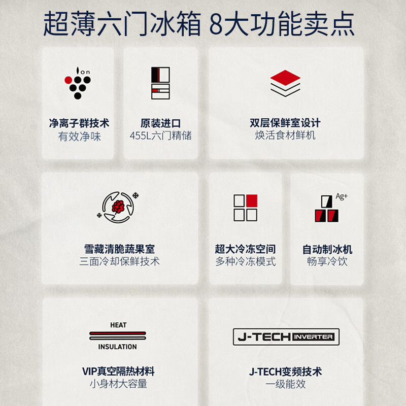 夏普455升日式六门多门冰箱PCI净离子群净味保鲜变频一级能效自动制冰家用原装进口高端冰箱 SJ-MF46K-W