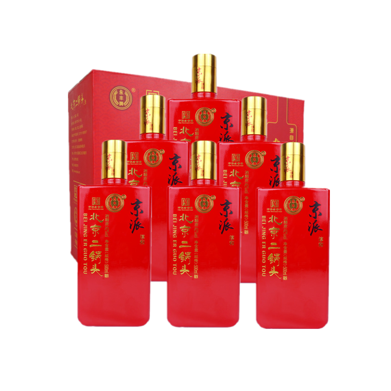 永丰牌北京二锅头42度小方瓶清香型纯粮白酒500ml*6瓶红色礼盒装