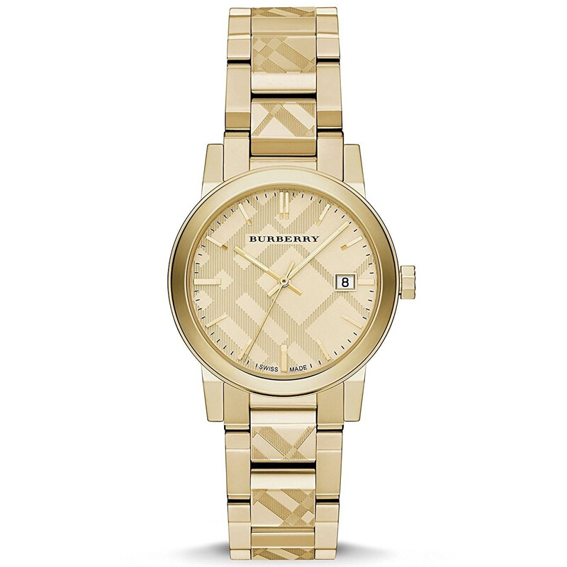 burberry博柏利女士时尚经典钢链女表圆表盘日历石英手