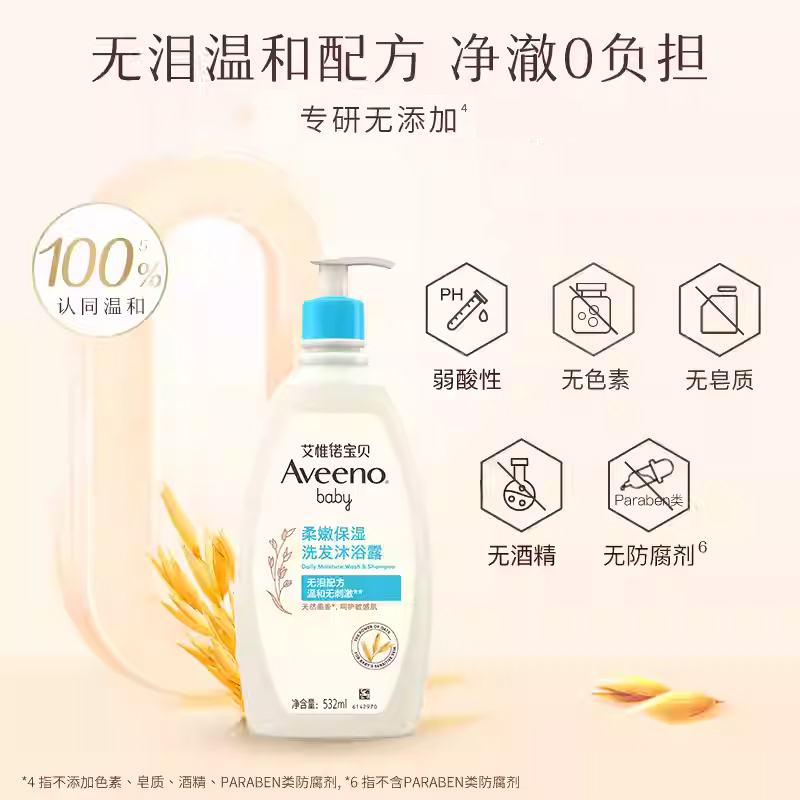 Aveeno艾惟诺/艾维诺儿童洗发水沐浴露婴儿洗头膏沐浴液 每日倍护洗护二合一 354ml双支装