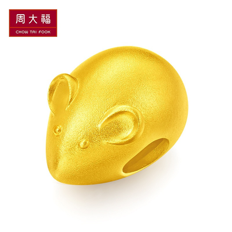 新款周大福黄金吊坠十二生肖鼠金鼠转运珠足金黄金吊坠计价工费368ff