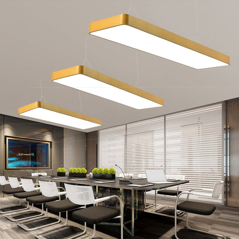 简约现代led吊灯古达金色长方形长条形造型灯办公室灯具