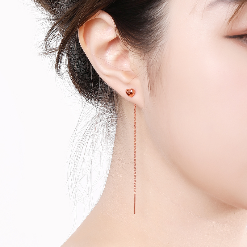 梦金园18k金耳线 彩金750玫瑰金爱心耳钉耳坠耳环耳饰