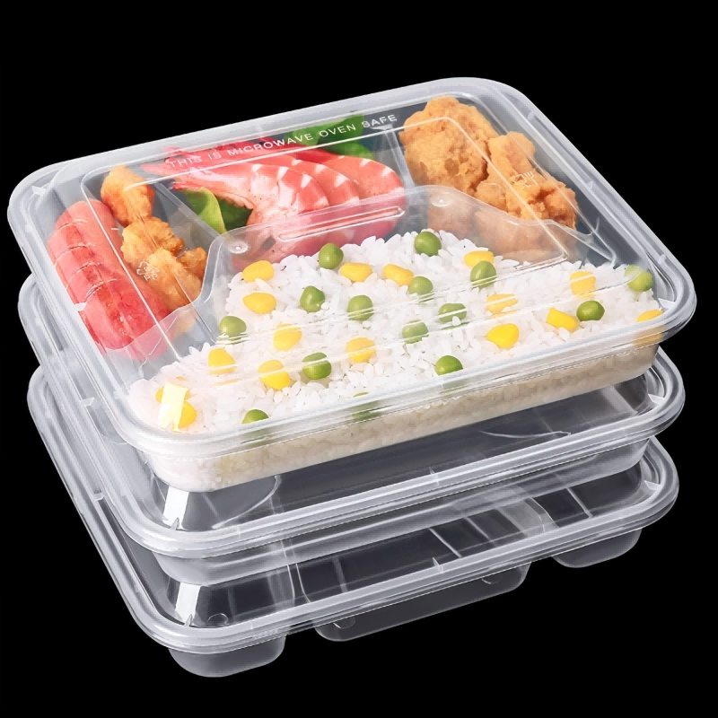 烹巅Poondear 食品用一次性四格餐盒 21*18*3.1cm 150套/箱高清大图