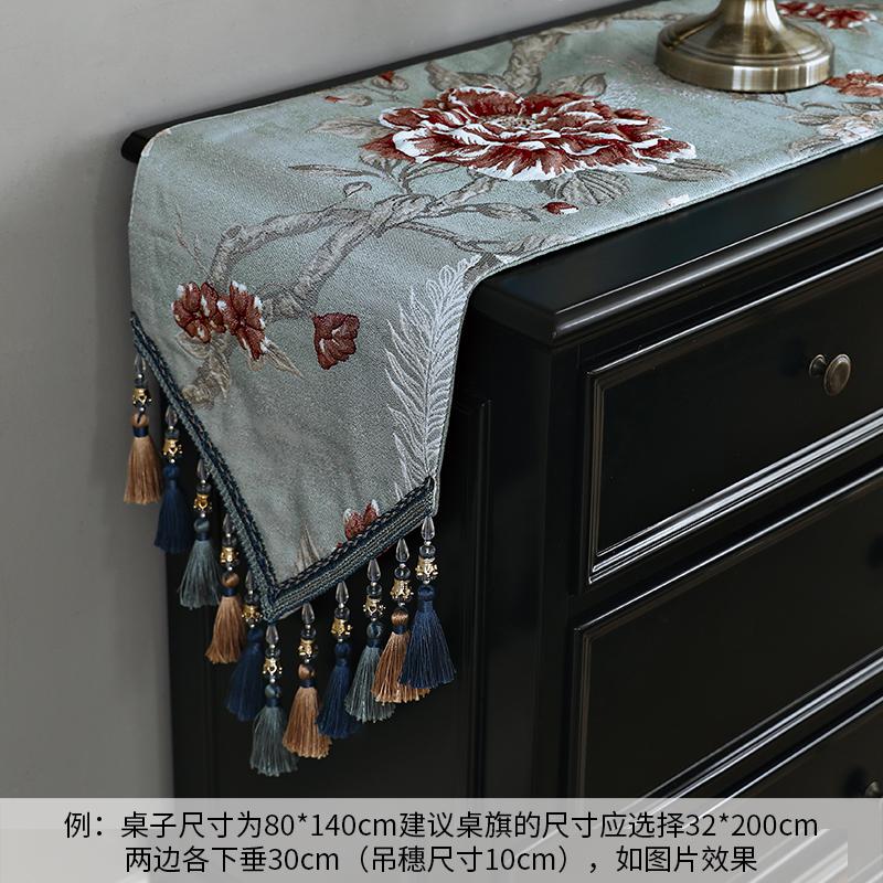 家柏饰(CORATED)欧式桌旗五斗柜餐边柜鞋柜装饰布长条布长方形新中式餐桌茶几 雪莉尔蓝色 桌旗32*240cm高清大图