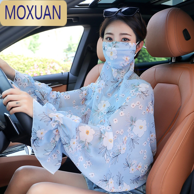 MOXUAN防晒披肩女薄款开车骑车遮阳口罩面纱护颈夏季面罩防晒衣