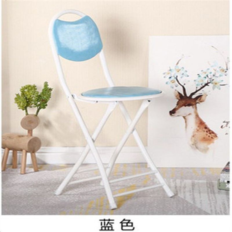 可折叠椅子凳子靠背椅凳现代简约家用成人餐椅培训椅免安装椅子 蓝软皮