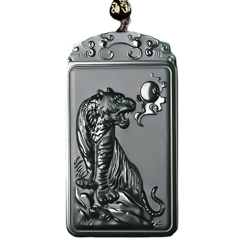 新疆和田玉青玉老虎吊坠双面雕刻玉石塔青挂件送证书支持复检