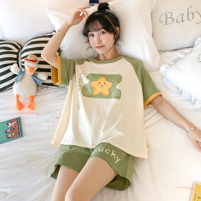 短袖居家睡衣女纯棉薄款韩版学生夏天可爱星星休闲套装家居服夏季