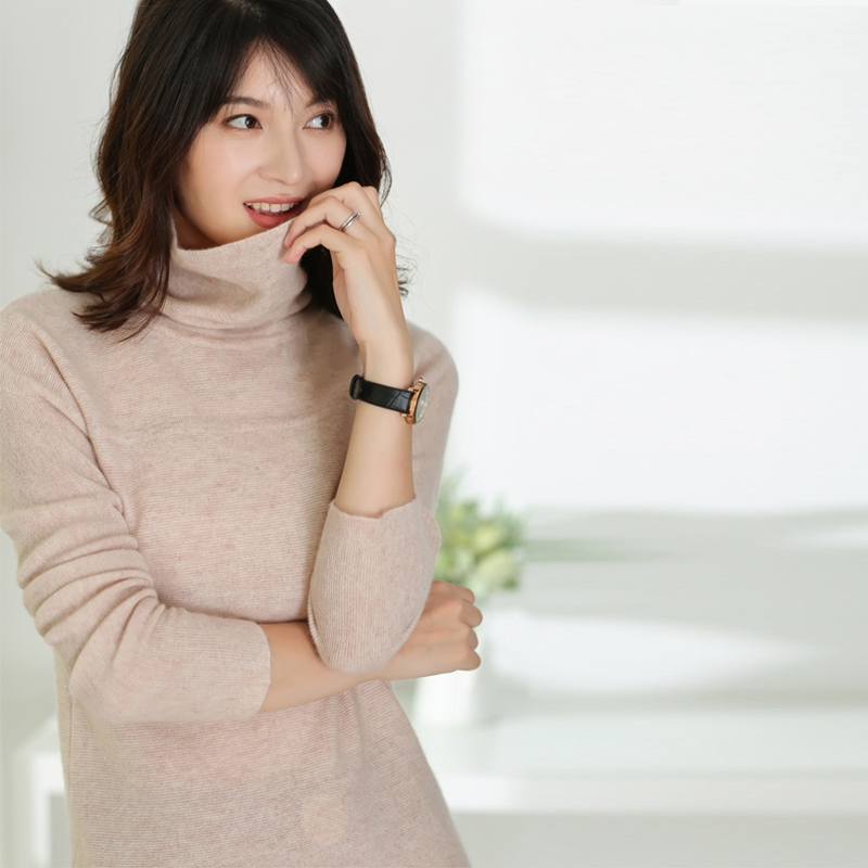 秋冬季新款堆堆领女羊绒衫套头纯羊绒短款羊毛衫纯色打底毛衣