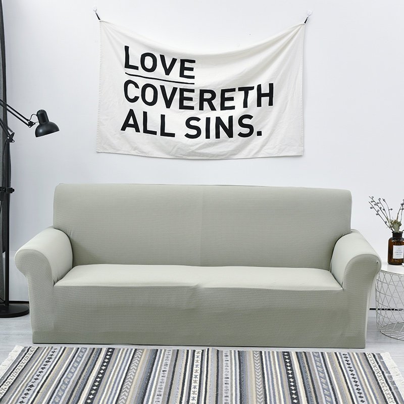 色弹力沙发套全包卍能全盖沙发罩套布艺沙发垫防水简约四季通用 简风绿 S码(90-140cm单人位适用)