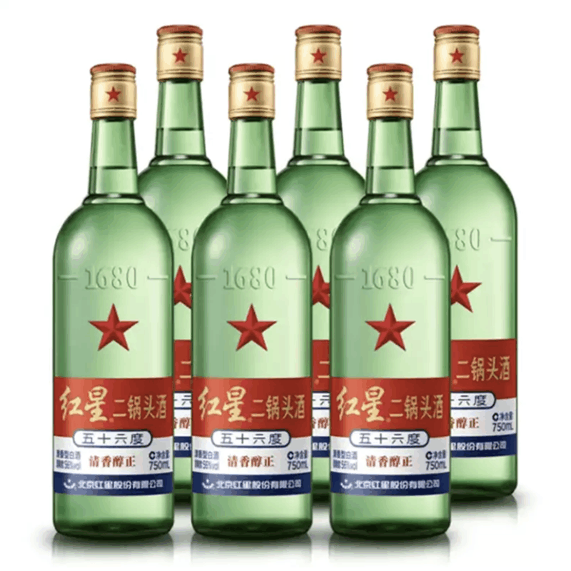 红星二锅头56度(原出口美国)清香型白酒750ml *6瓶整箱大二【价格图片