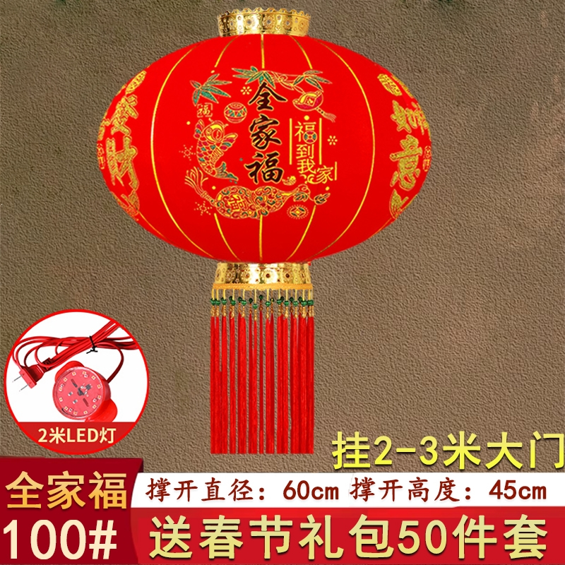 2025大红灯笼挂饰过年新年阳台米魁大门口一对户外春节装饰吊宫灯_100#平安珠全家福一对装2米插电LED送精美铃铛