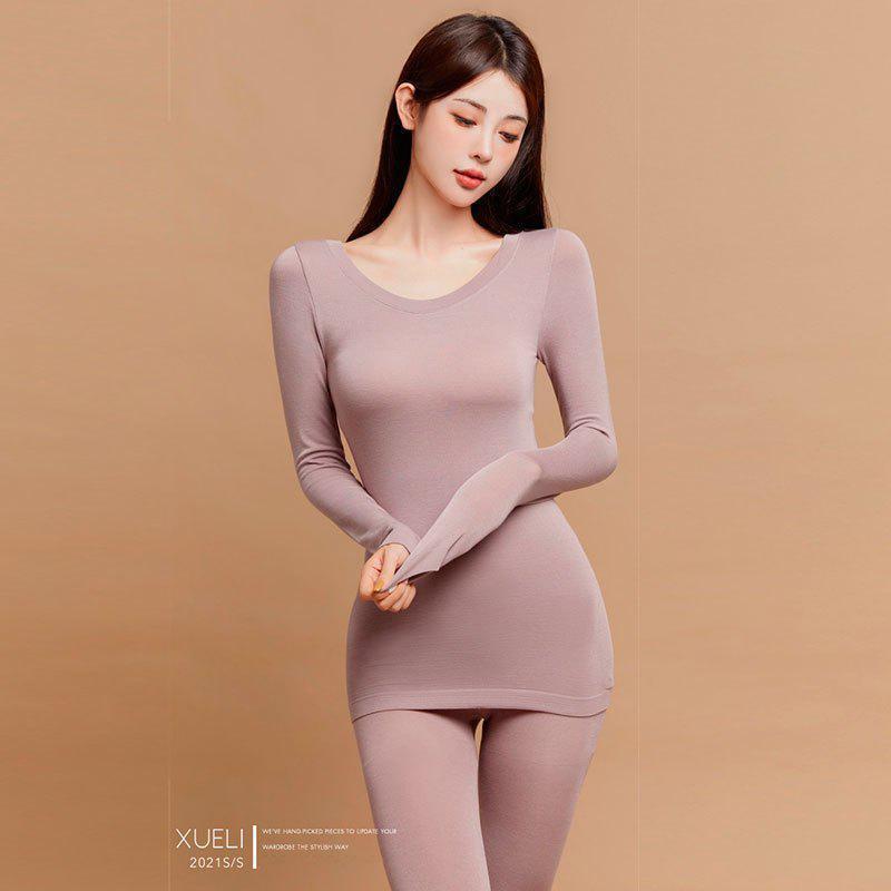 雅馨季[社群]女装氨基酸美雅碧无痕2021秋衣套装女圆领打底衫保暖上衣