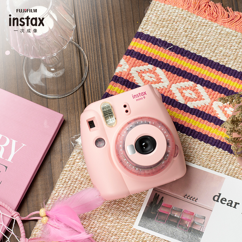 富士(FUJIFILM)INSTAX 立拍立得 一次成像胶片相机 mini9蜜桃粉果冻相机 套餐四(含礼盒+相纸)