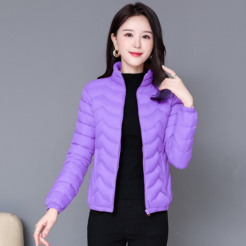 迪鲁奥(DILUAO)40岁50岁妈妈穿的棉服女短款2021年新款冬季时尚立领小冬装外套潮 GYM606~紫色 2XL