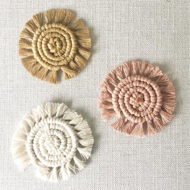 ins编织杯垫餐垫手工diy材料包编绳北欧简约棉麻桌垫隔热垫茶杯垫 米