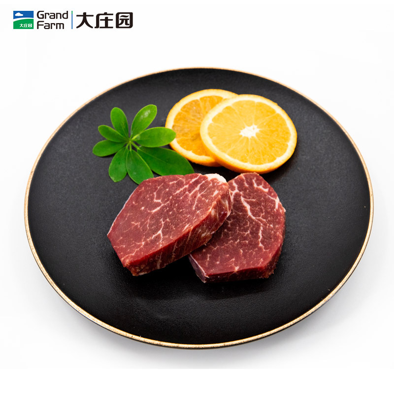 大庄园黑金牛品安格斯雪花菲力牛排170g/盒*2盒新鲜原切儿童谷饲牛肉