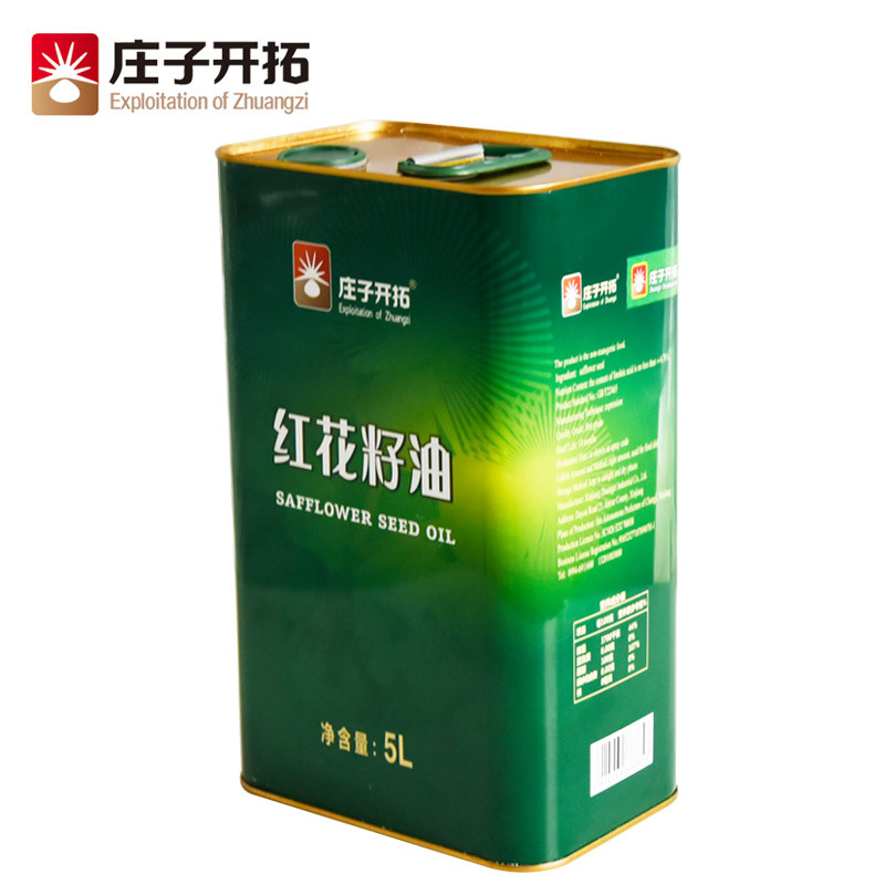 庄子开拓 新疆健康食用油 物理压榨一级 纯红花籽油 铁桶礼盒装 5L*2 （单位：盒）