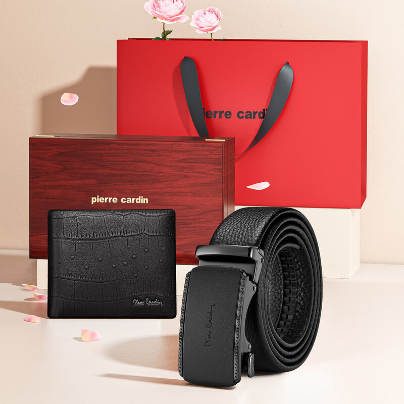 皮尔卡丹(pierre cardin)新款休闲男式钱包+皮带礼盒二件套W52014011-6A 黑色