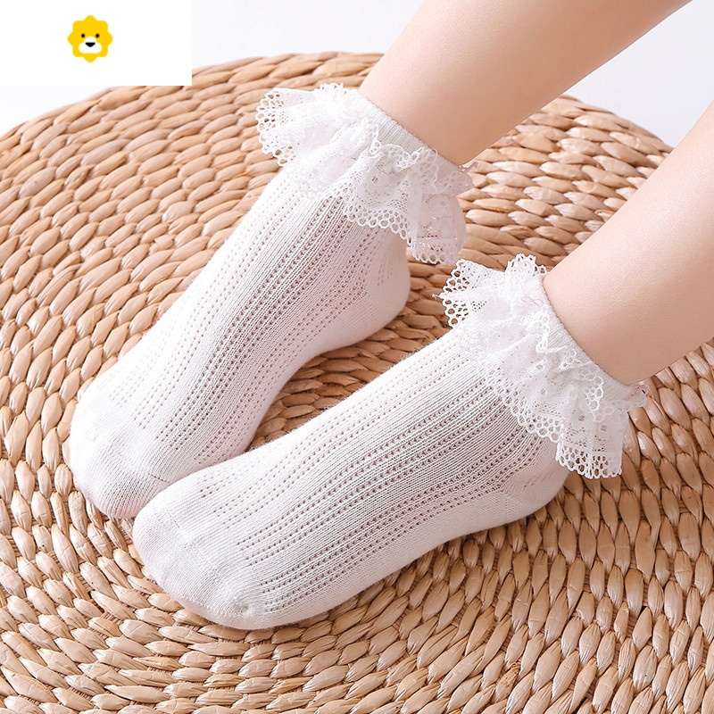 喻娄女童袜子春秋薄款宝宝花边袜蕾丝公主袜韩版少女学生白袜夏季