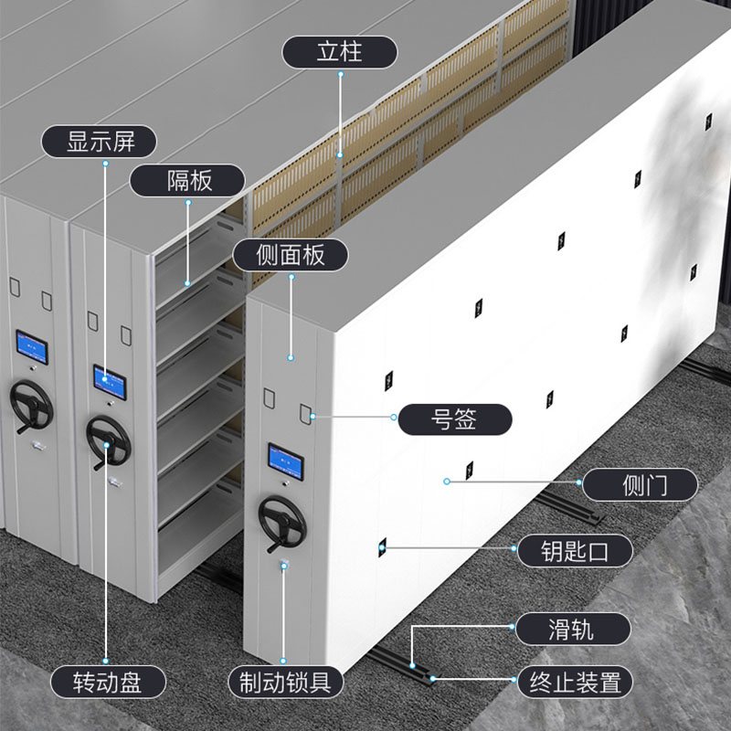 铭威盾密集架档案室密集柜移动手摇式电动智能钢制档案架财务凭证文件柜 每立方高清大图