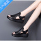 SUNTEK软皮凉鞋女2023夏季新款松糕厚底坡跟软底鱼嘴罗马凉靴黑色摇摇鞋