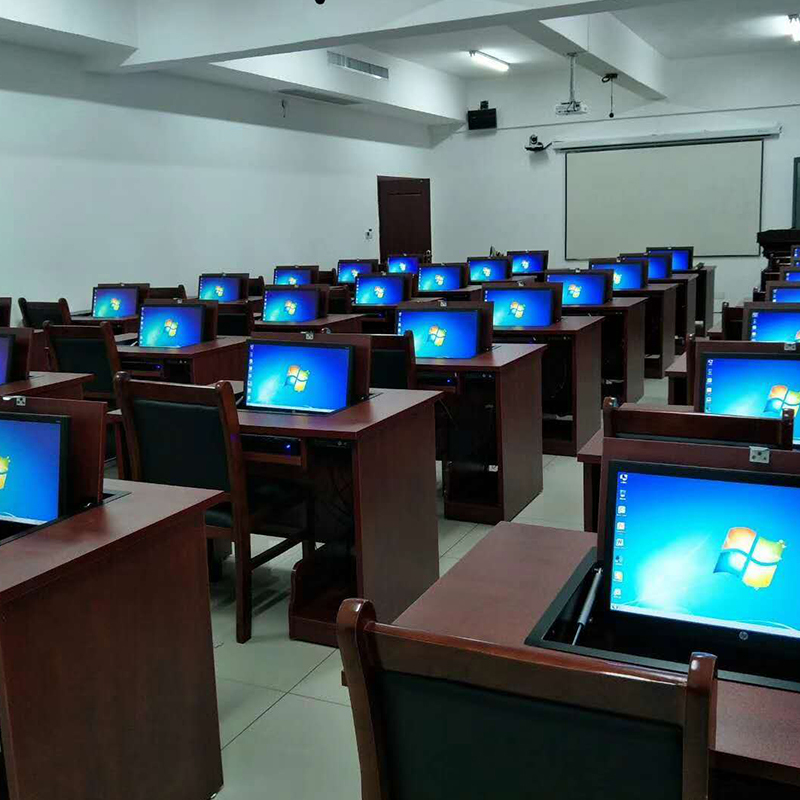 翻转式电脑桌 单位电教室培训桌 多媒体教室翻转桌22寸面板