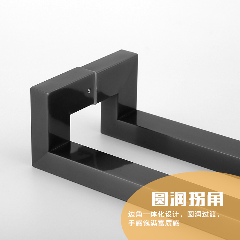 雅黑 多层烤漆无指纹 特厚双弯425mm长*孔距400mm 玻璃门拉手不锈钢方管黑色双弯灰白偏斜脚烤漆电镀有框地弹簧把手