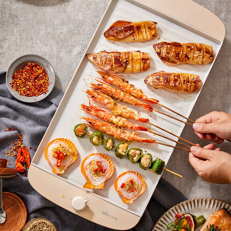 小熊(bear)烤肉盘电烤盘电烤炉家用室内轻烟多功能不粘烤串机烤肉锅